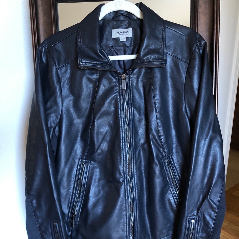 NWT navy blue faux leather jacket